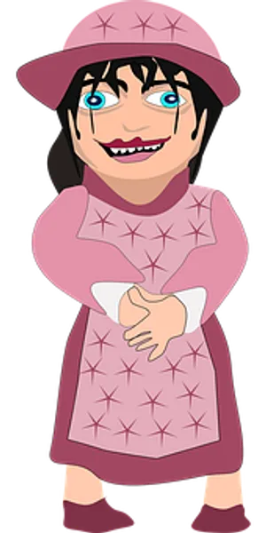 Cartoon Girlin Pink Dressand Hat