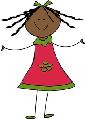 Cartoon Girlin Red Dress
