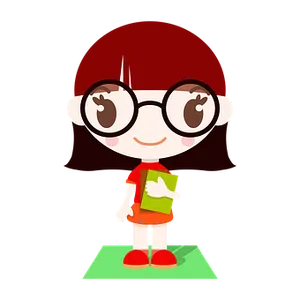 Cartoon Girlwith Book PNG