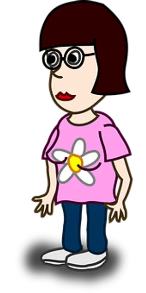 Cartoon Girlwith Glassesand Flower Shirt