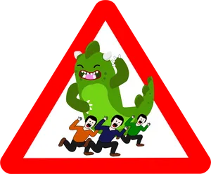 Cartoon Godzilla Chasing People Sign PNG