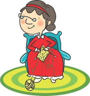 Cartoon Granny Knitting PNG image