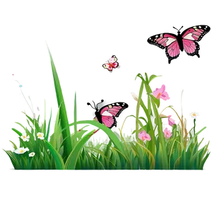 Cartoon Grass With Butterfly PNG Bvc PNG