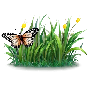 Cartoon Grass With Butterfly PNG Off1 PNG