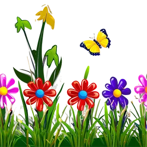 Cartoon Grass With Flowers Side PNG Klf PNG