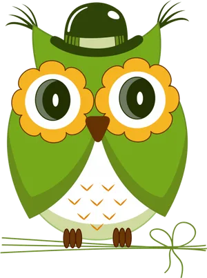 Cartoon Green Owlwith Hat PNG image
