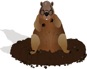 Cartoon Groundhog Emerging From Burrow PNG image