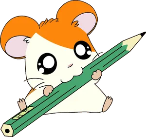 Cartoon Hamster Holding Pencil PNG image
