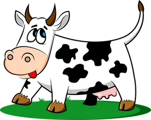 Cartoon Happy Cow Standingon Grass PNG image
