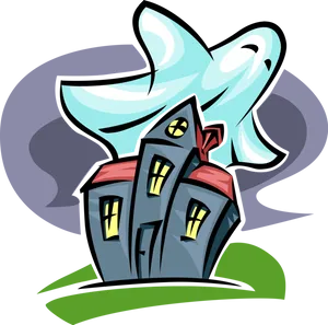 Cartoon Haunted Housewith Ghost PNG image