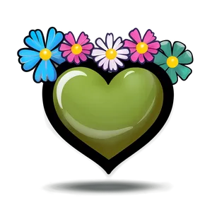 Cartoon Heart With Flowers PNG 06132024