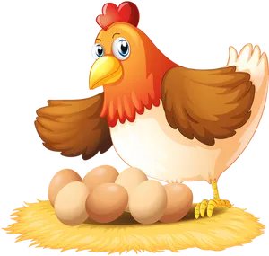 Cartoon Hen With Eggs PNG image
