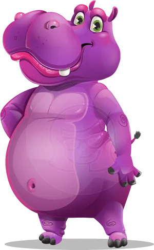 Cartoon Hippo Standing Pose PNG