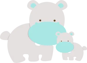 Cartoon Hippoand Baby PNG