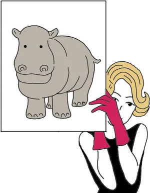 Cartoon Hippopotamus Heldby Woman Illustration PNG image