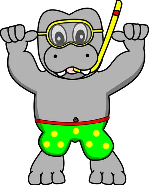 Cartoon Hippopotamus Readyfor Snorkeling PNG image