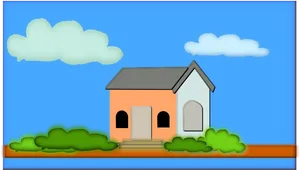 Cartoon House Under Blue Sky PNG