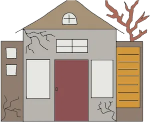 Cartoon House With Cracks Clipart PNG