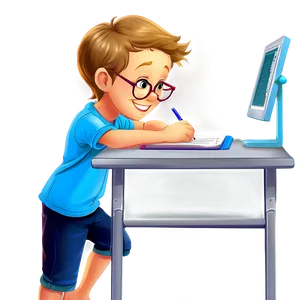 Cartoon Kid Doing Homework Png 06132024 PNG image