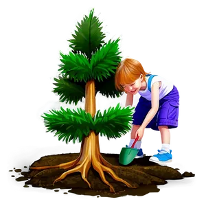 Cartoon Kid Planting Tree Png 06132024 PNG image