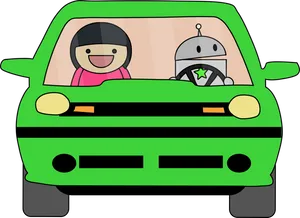 Cartoon Kidand Robot Driving Car PNG image