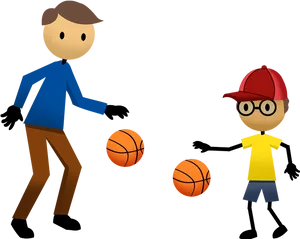 Cartoon Kids Playing Basketball