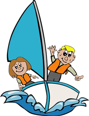 Cartoon Kids Sailing Adventure PNG image