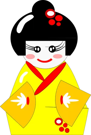 Cartoon Kimono Doll Graphic PNG image