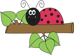 Cartoon Ladybugon Branch PNG image