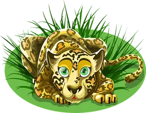 Cartoon Leopard Restingin Grass PNG image