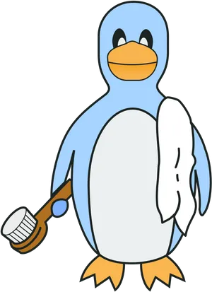 Cartoon Linux Penguinwith Toothbrush PNG image