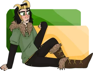 Cartoon Loki Relaxing Illustration PNG