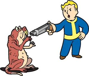 Cartoon Man Aiming Gunat Mutant Rat PNG image