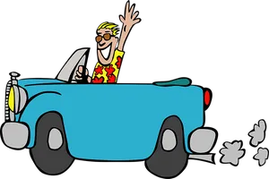 Cartoon Man Driving Convertible Car