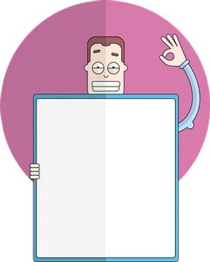 Cartoon Man Holding Blank Sign
