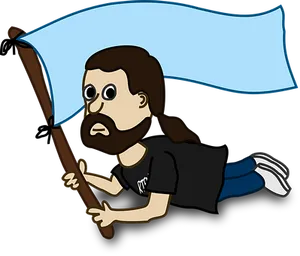 Cartoon Man Holding Flag