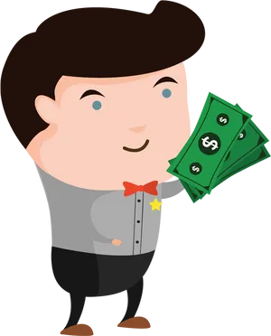 Cartoon Man Holding Money PNG image