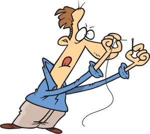 Cartoon Man Threading Needle PNG image