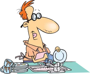 Cartoon Man Washing Dishes PNG