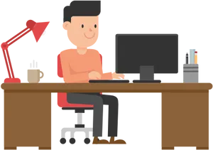 Cartoon Man Workingat Desk PNG image