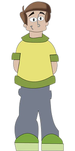 Cartoon Manin Yellow Shirtand Green Shoes