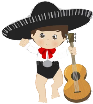 Cartoon Mariachi Playerwith Guitar PNG