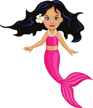 Cartoon Mermaidwith Pink Tail Clipart PNG