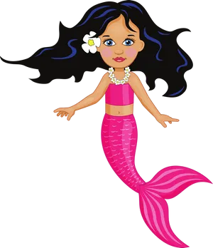 Cartoon Mermaidwith Pink Tail PNG image