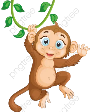 Cartoon Monkey Hanging From Vine PNG image