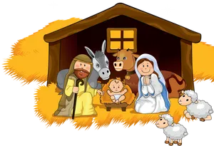 Cartoon Nativity Scene PNG image