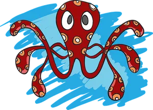 Cartoon Octopus Surfing Wave