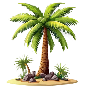 Cartoon Palm Tree On Island PNG Bdl