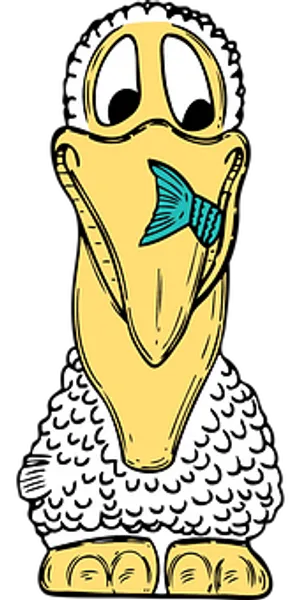 Cartoon Pelicanwith Fish PNG image