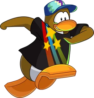 Cartoon Penguin Detective Skating PNG